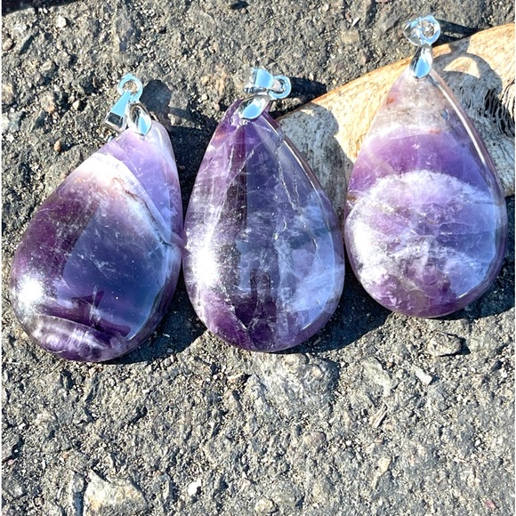 Natural Amethyst Pendant Set of 3 pieces Crystal Gemstone Jewelry - Picture 1 of 9